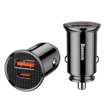 Automobilinis įkroviklis 12-24V USB + USB C 5A 30W greito krovimo (USB QC4.0 USB-C QC3.0) juodas (black) Baseus CCALL-YS01 